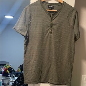 Express Men's Olive Striped Henley Tee